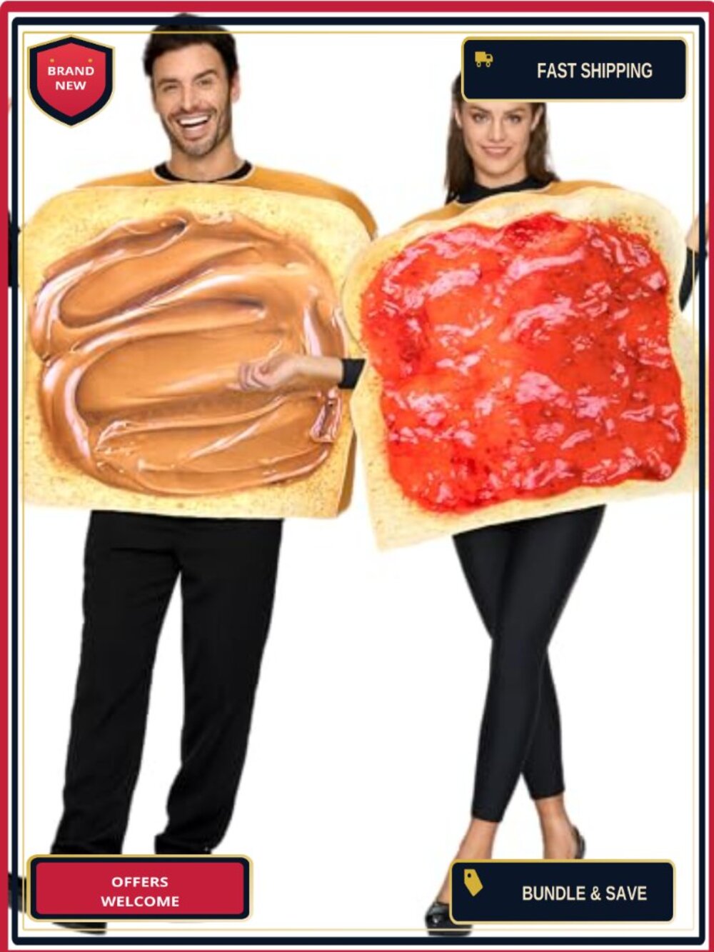 Adult Peanut Butter & Jelly Couple Halloween Costume 2-Piece Set